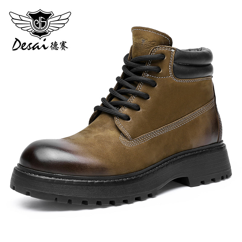 Desai boots men's autumn and winter British outdoor motorcycle boots platform elevating work boots soft leather high top leather boots DS6320H