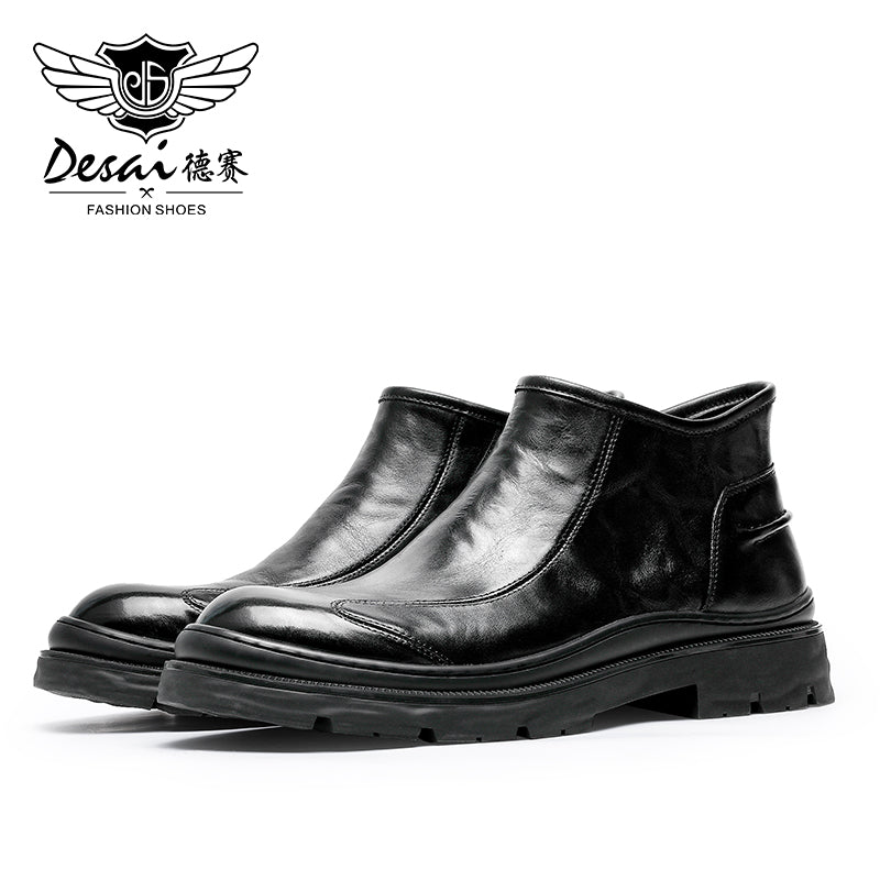 Desai Leather Shoes Chelsea Boots for Men No Lace Fasion Calfskin Couhideleather Zipper Four-season Style DS6325H