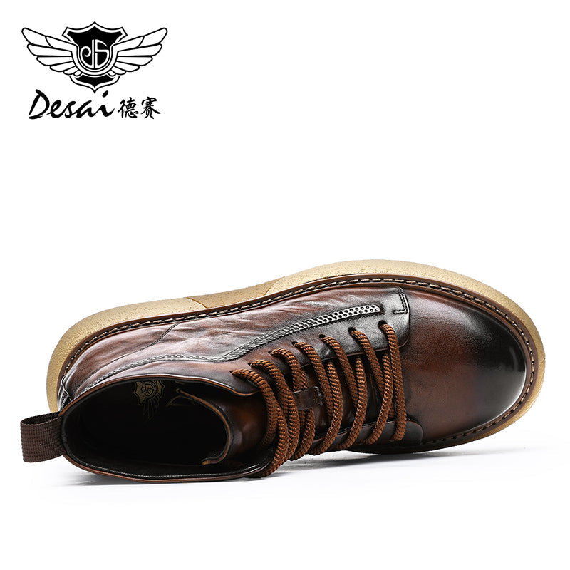 Desai leather boots men's new British autumn and winter retro men's tall work boots DS6316H