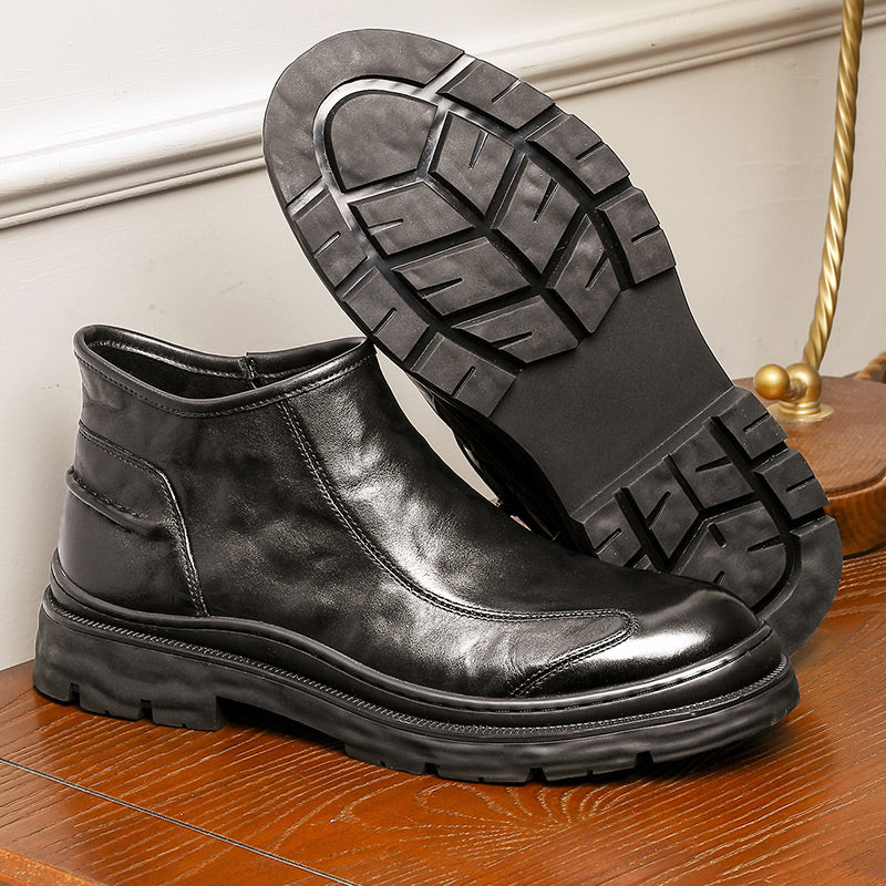 Desai Leather Shoes Chelsea Boots for Men No Lace Fasion Calfskin Couhideleather Zipper Four-season Style DS6325H