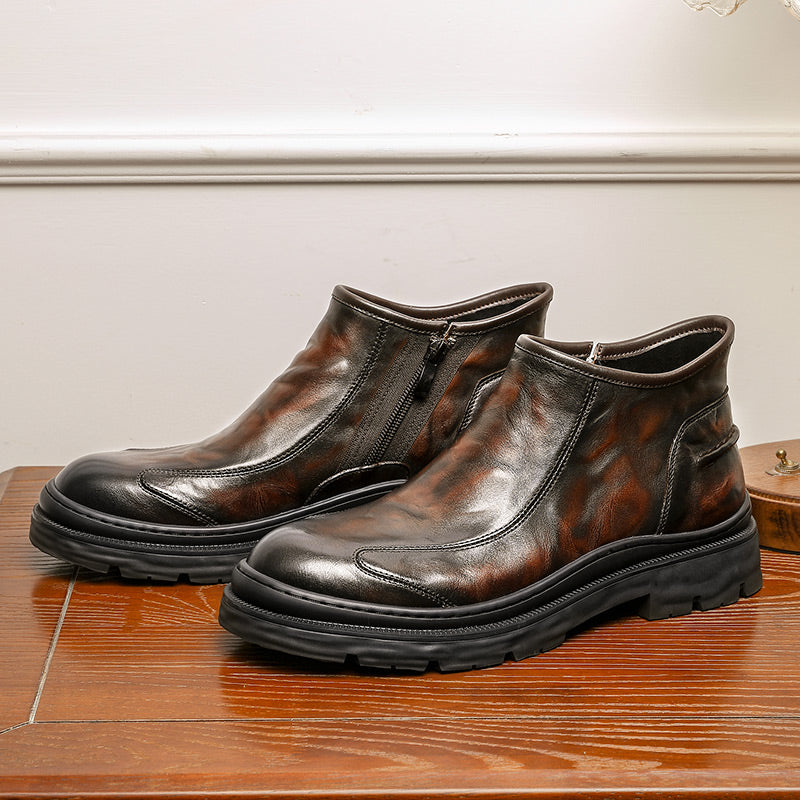 Desai Leather Shoes Chelsea Boots for Men No Lace Fasion Calfskin Couhideleather Zipper Four-season Style DS6325H