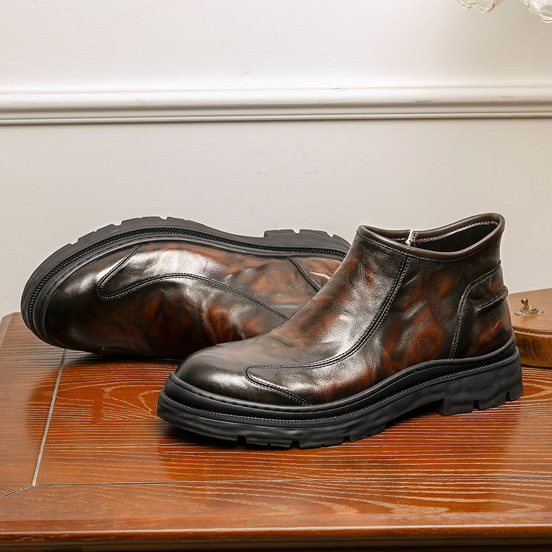 Desai Leather Shoes Chelsea Boots for Men No Lace Fasion Calfskin Couhideleather Zipper Four-season Style DS6325H