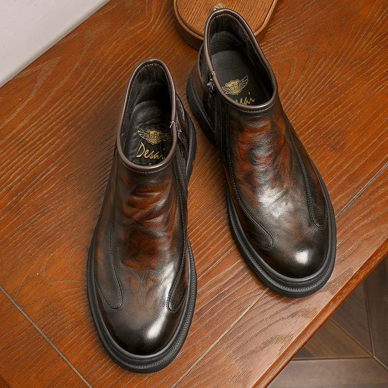 Desai Leather Shoes Chelsea Boots for Men No Lace Fasion Calfskin Couhideleather Zipper Four-season Style DS6325H