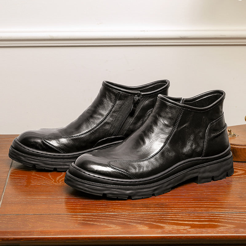 Desai Leather Shoes Chelsea Boots for Men No Lace Fasion Calfskin Couhideleather Zipper Four-season Style DS6325H
