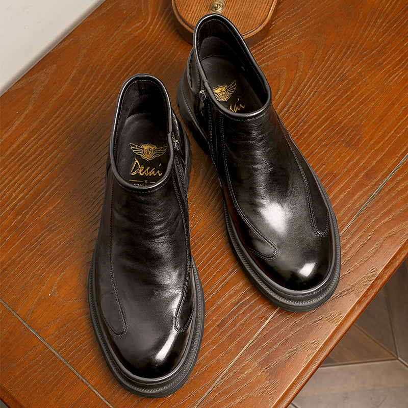 Desai Leather Shoes Chelsea Boots for Men No Lace Fasion Calfskin Couhideleather Zipper Four-season Style DS6325H