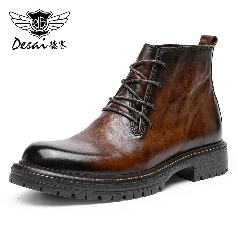 Desai Mid-gang boots men's casual British formal men's boots Soft leather retro leather boots short boots leather work shoes DS6319H/HM