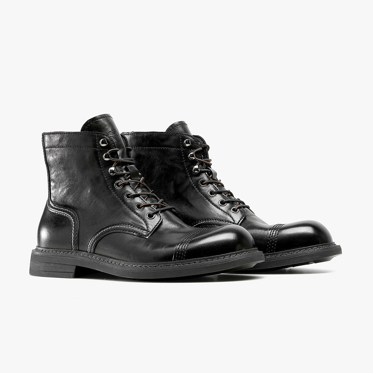 Desai Simple Lace Up High Top Motorcycle Boots in Genuine Leather with Slip Resistant and Durable Sole DS6521H