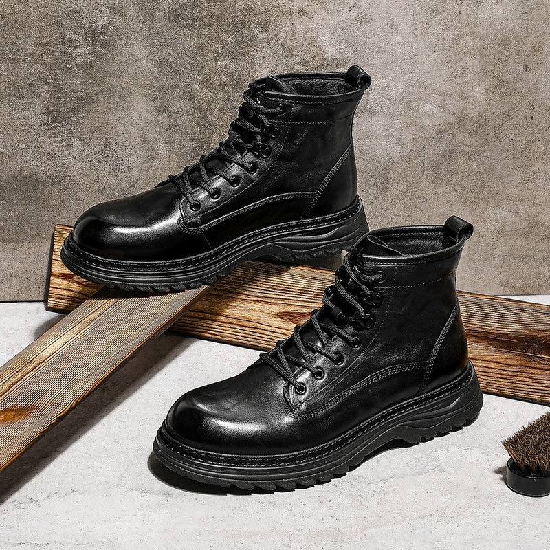 DESAI Shoes For Men Casual Leather Shoes Genuine Leather Soft Bottom boots low-heeled men's Chelsea boots fashion beautiful Elastic Leather Shoes Over-the-Knee DS05309