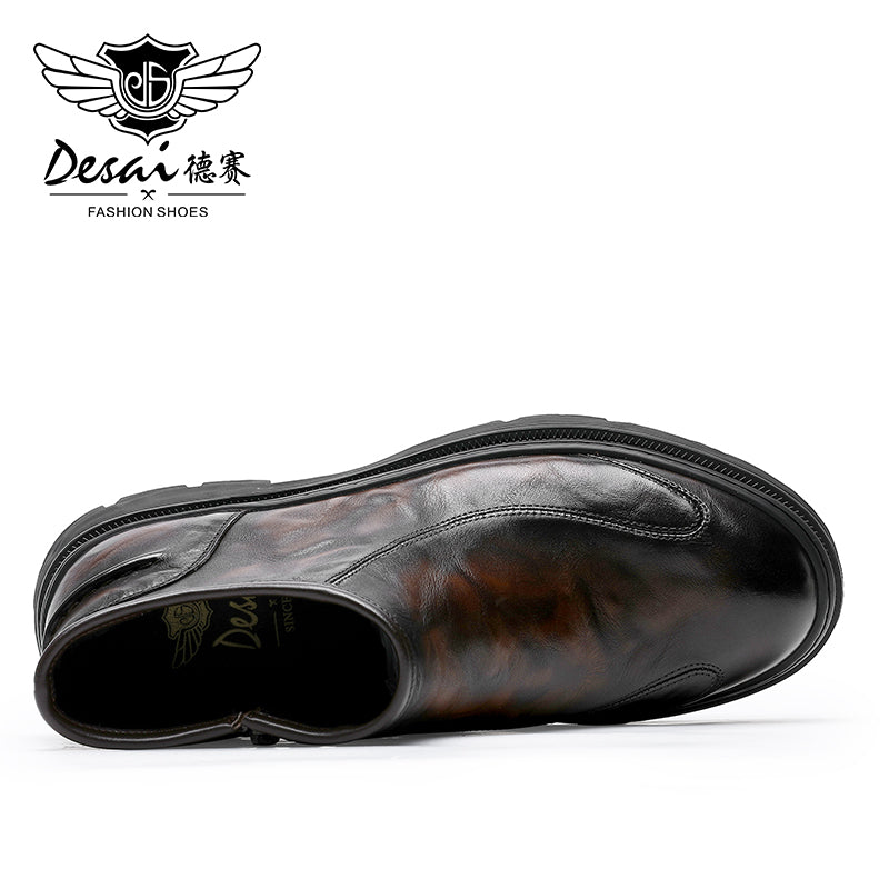 Desai Leather Shoes Chelsea Boots for Men No Lace Fasion Calfskin Couhideleather Zipper Four-season Style DS6325H
