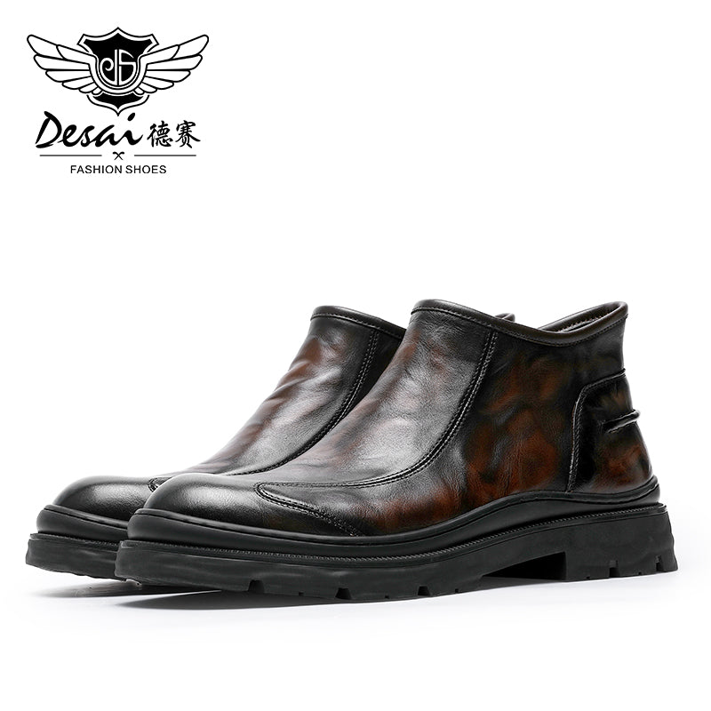 Desai Leather Shoes Chelsea Boots for Men No Lace Fasion Calfskin Couhideleather Zipper Four-season Style DS6325H