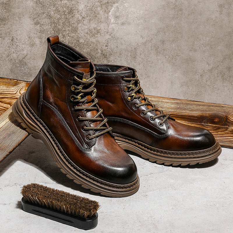 DESAI Shoes For Men Casual Leather Shoes Genuine Leather Soft Bottom boots low-heeled men's Chelsea boots fashion beautiful Elastic Leather Shoes Over-the-Knee DS05309