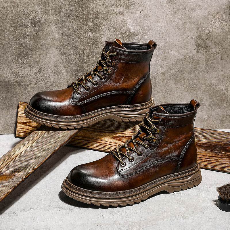 DESAI Shoes For Men Casual Leather Shoes Genuine Leather Soft Bottom boots low-heeled men's Chelsea boots fashion beautiful Elastic Leather Shoes Over-the-Knee DS05309