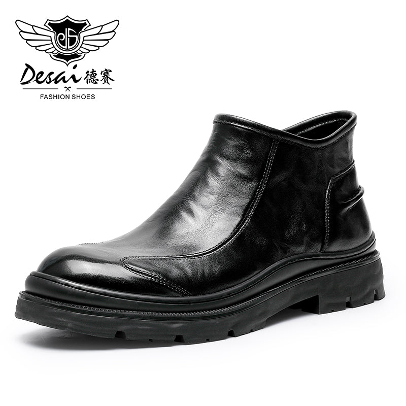 Desai Leather Shoes Chelsea Boots for Men No Lace Fasion Calfskin Couhideleather Zipper Four-season Style DS6325H