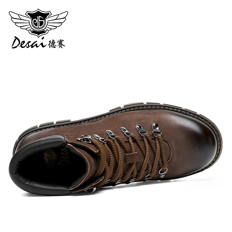 Desai leather boots men's English style motorcycle boots Winter soft leather retro men's high-end mid-range work boots DS6326H