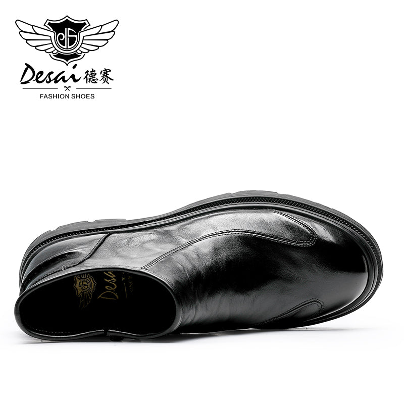 Desai Leather Shoes Chelsea Boots for Men No Lace Fasion Calfskin Couhideleather Zipper Four-season Style DS6325H