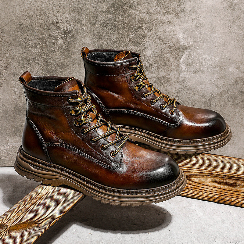 DESAI Shoes For Men Casual Leather Shoes Genuine Leather Soft Bottom boots low-heeled men's Chelsea boots fashion beautiful Elastic Leather Shoes Over-the-Knee DS05309